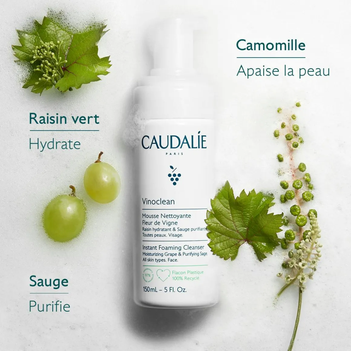 Mousse Nettoyante Visage Fleur de Vigne - 150ml